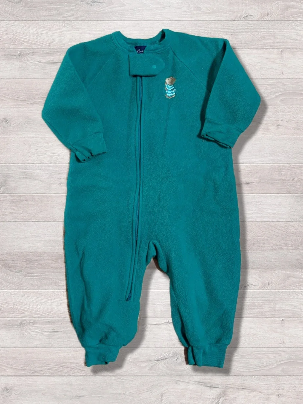 Vintage Carter's Green Fleece Footless Sleeper Pajamas 2T Bear Open Feet